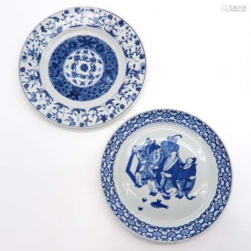 A Lot of 2 Blue and White Plates Including one wit...