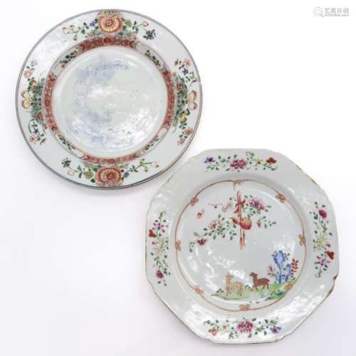 Lot of 2 Plates Including Famille Rose plate depic...