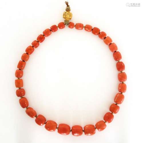 A 19th Century Red Coral Necklace on 18KG Clasp Co...