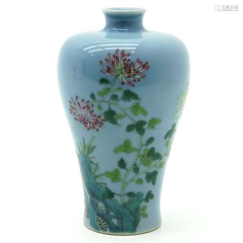 A Floral Decor Vase Blue glaze ground with Famille...