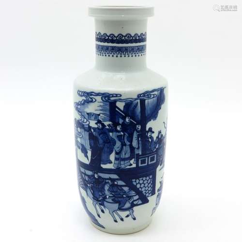 A Blue and White Decor Vase Depicting gathering of...