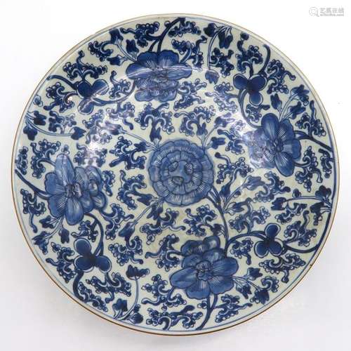 A Blue and White Charger Floral decor, marked on b...