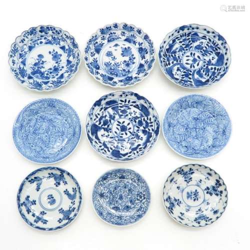 A Lot of 9 Blue and White Saucers Diverse patterns...