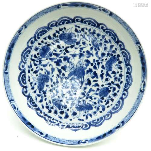 A Blue and White Plate Floral decor, marked on bot...