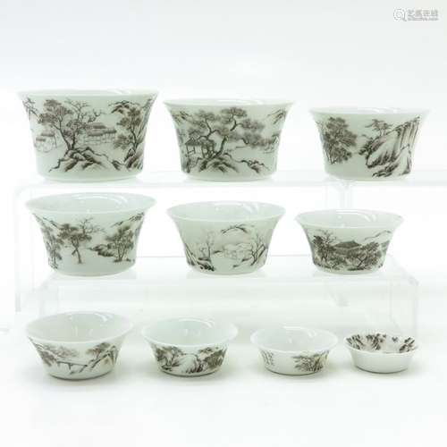 A Set of 10 Nesting Bowl Landscape decor, marked o...