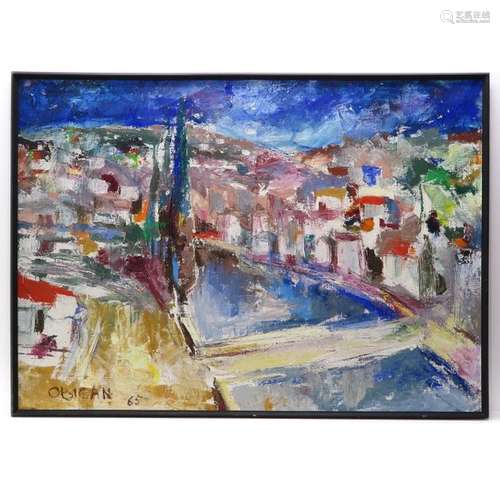 An Oil on Board Signed Obican Abstract, 105 x 75 c...