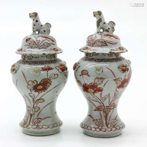 A Lot of 2 Delft Lidded Vases 18th / 19th Century,...