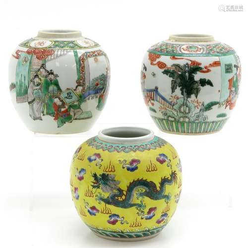 A Lot of 3 Ginger Jars Famille Verte and Famille J...