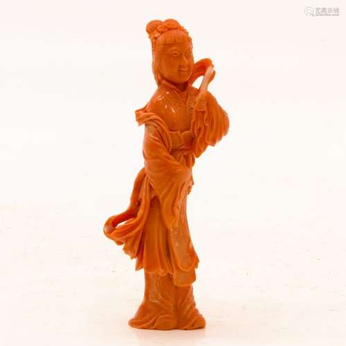 A Carved Red Coral Sculpture Depicting Quanyin, 12...