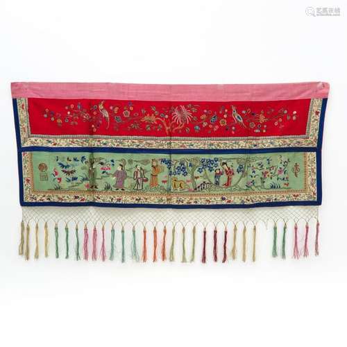 A Chinese Silk Embroidered Textile 100 x 55 cm.		...