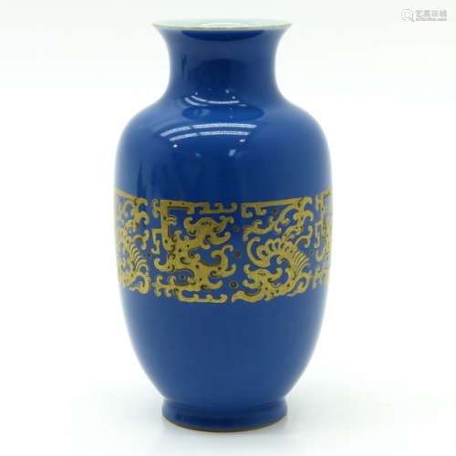 A Blue and Gold Decorated Vase Gilt decoration of ...
