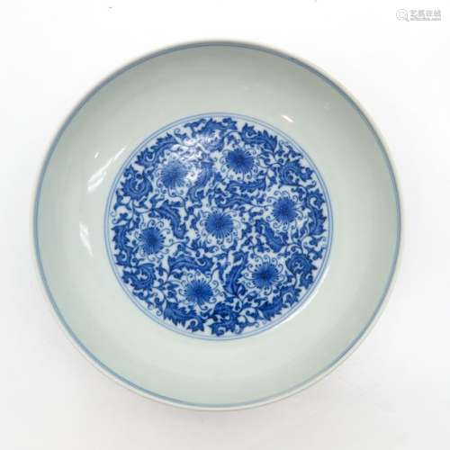 A Blue and White Floral Plate Marked on bottom wit...