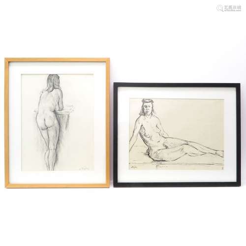 A Lot of 2 Works of Art Including 2 drawings signe...