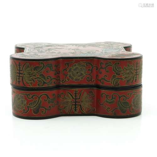 A Red Lacquer Box Floral decor with deer in center...