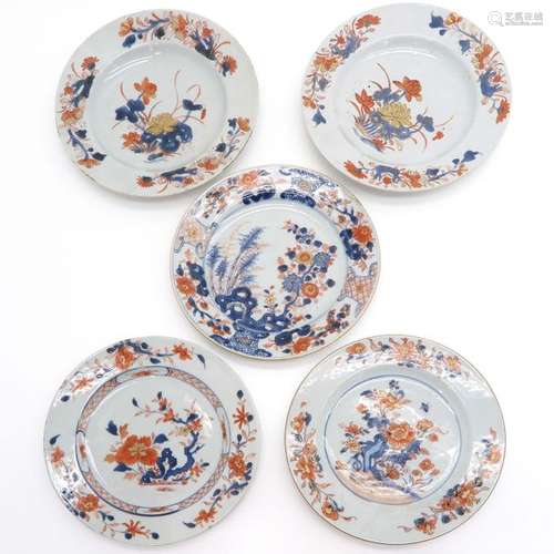 A Lot of 5 Arita Plates 23 cm. In diameter, in div...