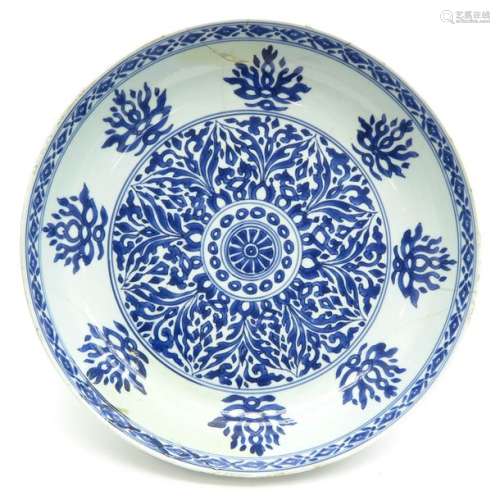 A Blue and White Charger Floral decor, 34 cm. In d...