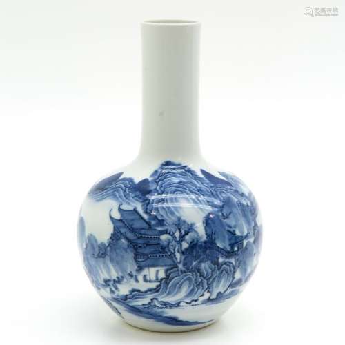 A Blue and White Decorated Vase Landscape decor wi...