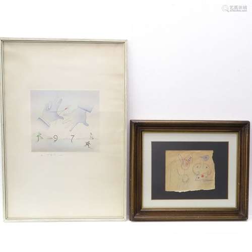 A Lot of 2 Works of Art Including signed Miro, lar...