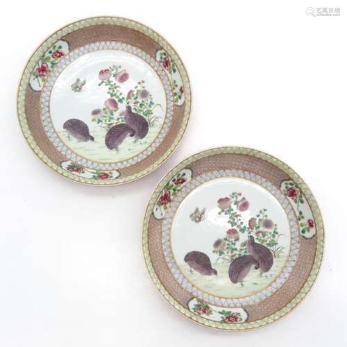 A Pair of Ruby Back Quail Plates 21 cm. In diamete...