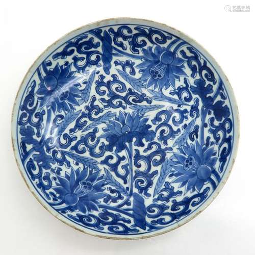 A Blue and White Plate Floral decor, 36 cm. In dia...