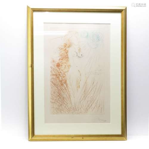 A Signed Dali Etching Jong Naakt, 44 x 64 cm.		A ...