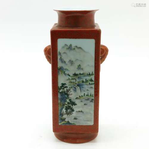 A Square Vase Landscape decor with Chinese text on...