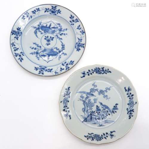 A Lot of 2 Blue and White Plates One depicting bir...