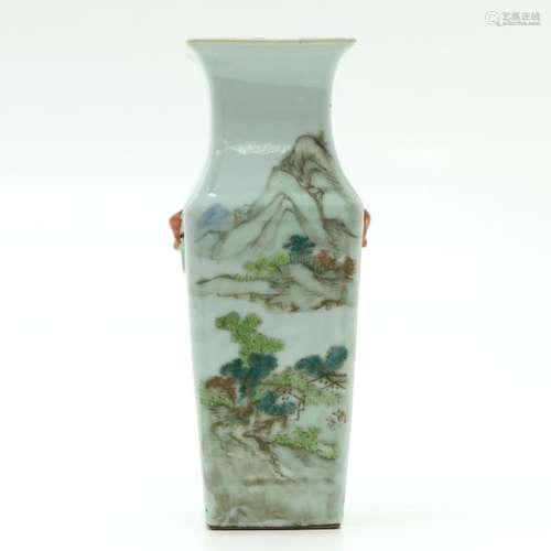 A Famille Rose Square Vase Floral decor with lands...