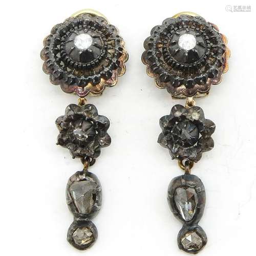 19th Century Diamond Earrings Gold over silver, 44...