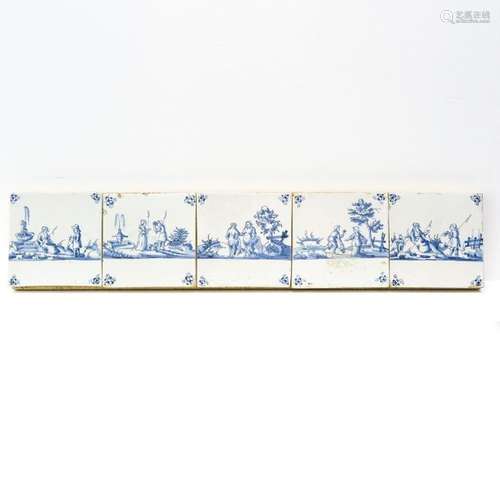 An 18th Century Dutch Tile Tableau Including 5 til...