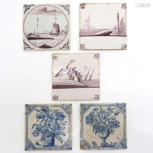 A Lot of 5 Dutch Tiles Including 18th Century.		A...