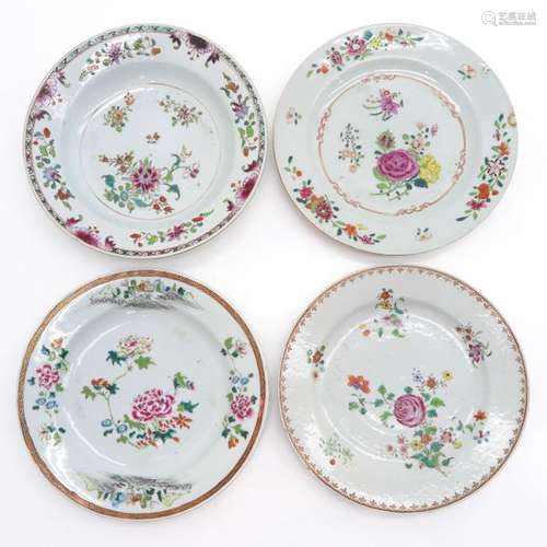 A Lot of 4 Famille Rose Plates 23 cm. In diameter,...