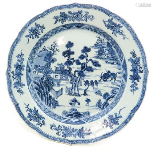 A Blue and White Plate Depicting landscape scene, ...