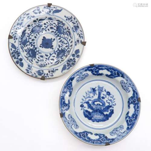 A Lot of 2 Blue and White Plates Both in floral de...