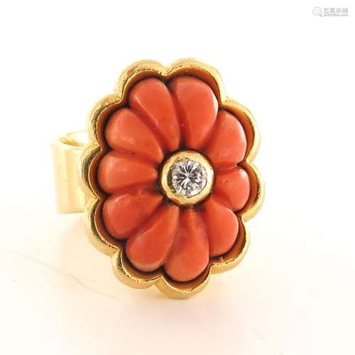 A Ladies 18KG Red Coral and Diamond Ring 27 gram. ...