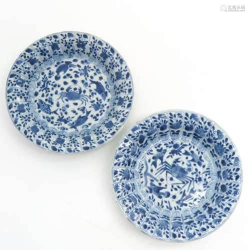 A Lot of 2 Blue and White Plates Scalloped floral ...