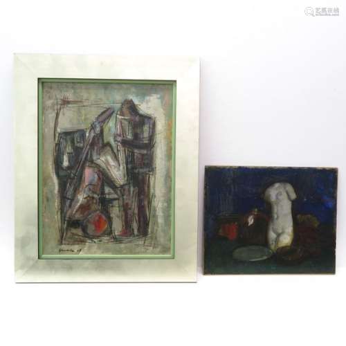 A Lot of 2 Works of Art Including signed abstract,...