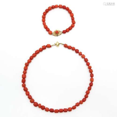 A 19th Century Red Coral Necklace and Bracelet Cor...