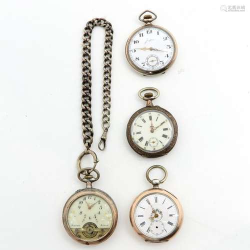 A Lot of 4 Silver Pocket Watches and Chain Lot of ...