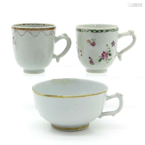 Lot of 3 Polychrome Cups Including 2 Famille Rose ...