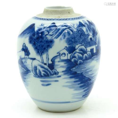 A Blue and White Ginger Jar Depicting landscape sc...