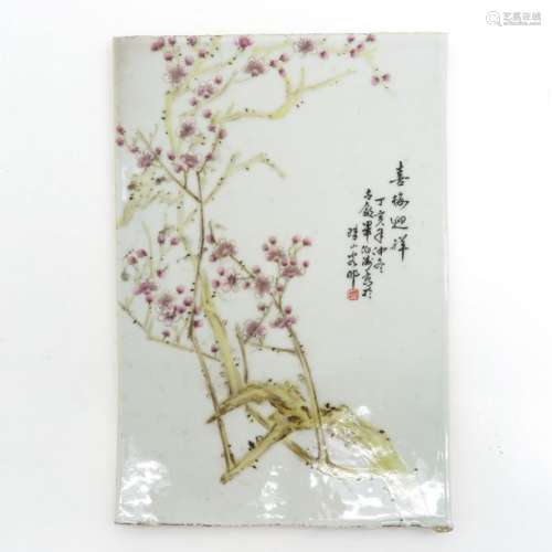 A Famille Rose Tile Blossom decor with signed Chin...