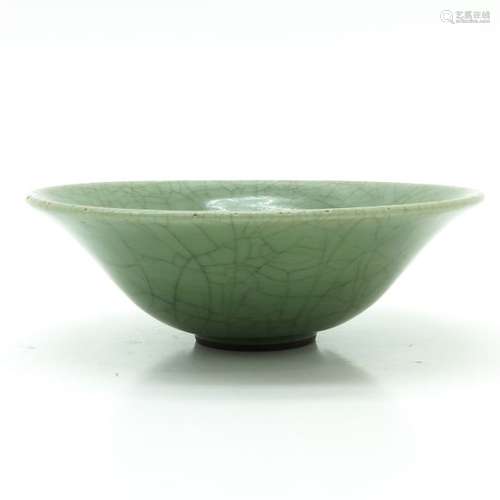 A Large Celadon Bowl On small circular foot, crakl...