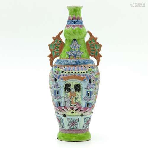 A Polychrome Decor Vase Depicting raised decor of ...