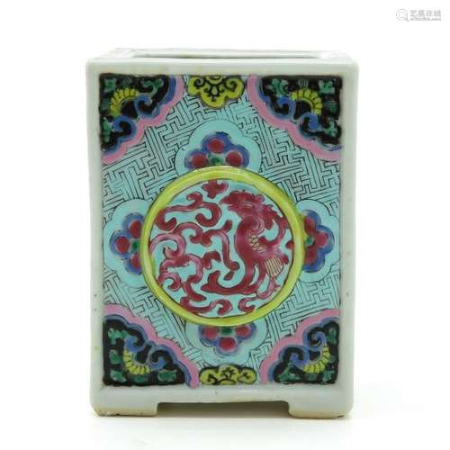 A Square Polychrome Decor Vase Famille Rose enamel...