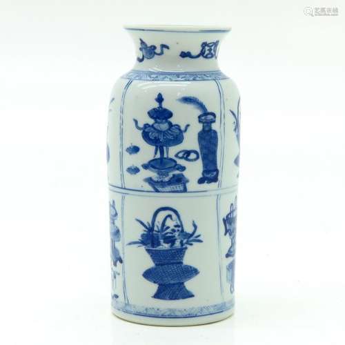 A Blue and White Vase Depicting scenes of flowers ...