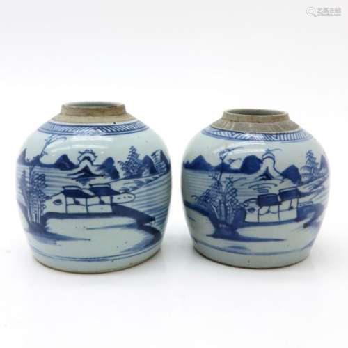 A Pair of Blue and White Ginger Jars Landscape dec...