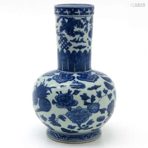 A Blue and White Vase Depicting flowers and Chines...