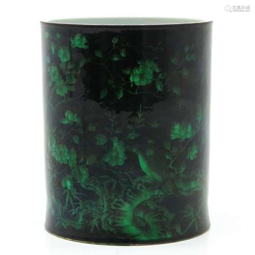 A Famille Noir Brush Pot Famille Noir decor with g...