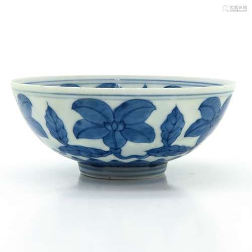 A Blue and White Floral Bowl Marked on bottom with...